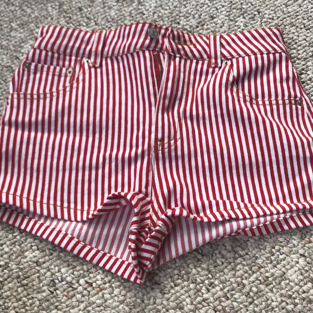 red and white striped jean shorts